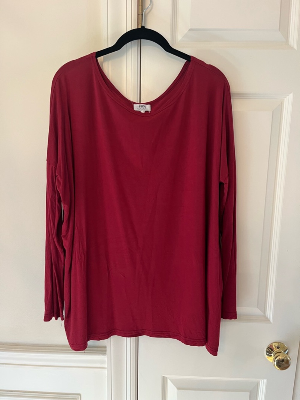 Piko 1988 Long-Sleeve Scoop Neck Loose Fit Bamboo Top Burgundy size M